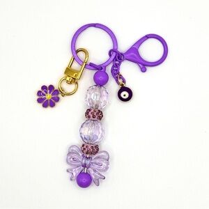 Purple Beaded Keychain with Bow Charm